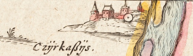 Панорама Черкаського замку з додатку до карти Радзивіла (http://vkraina.com/ua/maps#1613_2)