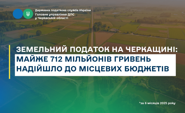 Земельний податок на Черкащині майже 712 мільйонів гривень надійшло до місцевих бюджетів