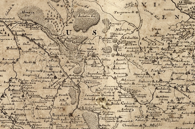 Черкаські міста й села на карті Боплана (тут південь – угорі, захід – праворуч)
