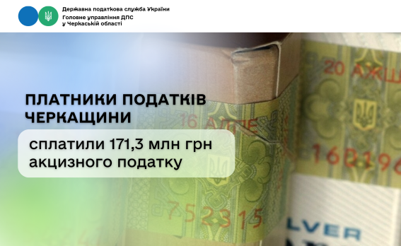 Платники податків Черкащини сплатили 171,3 млн грн акцизного податку