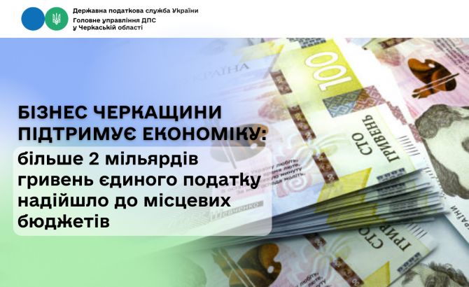 Бізнес Черкащини підтримує економіку більше 2 мільярдів гривень єдиного податку надійшло до місцевих бюджетів